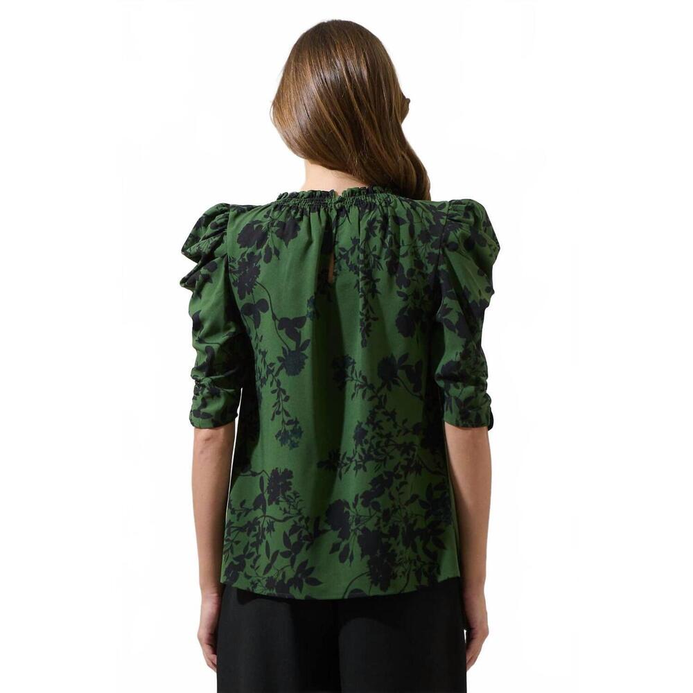 NEW SUGARLIPS floral drape sleeve top in emerald - Picture 3 of 5
